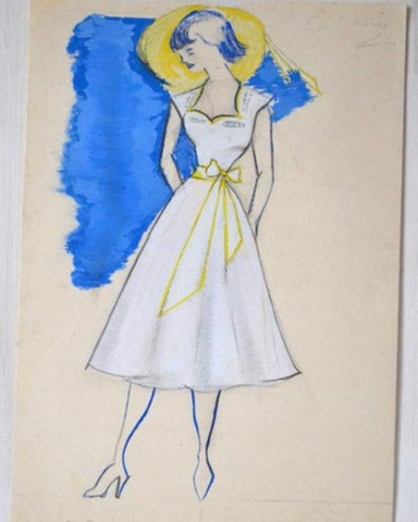 FP-黃洋裝少女I 法國流行古董畫(附框）