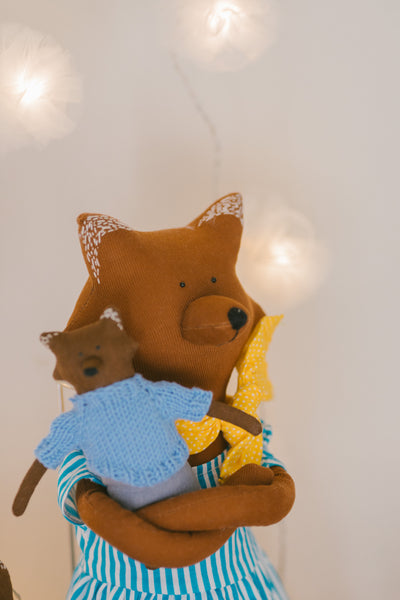 PK baby|狐狸寶寶+藍毛衣+灰褲I13cm 手工時尚熊