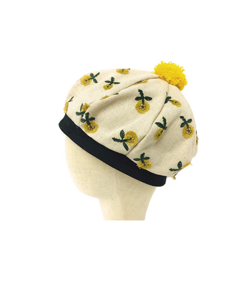 EA.hats-黃色刺繡立體小雛花南瓜貝蕾帽《南瓜刺繡帽系列》