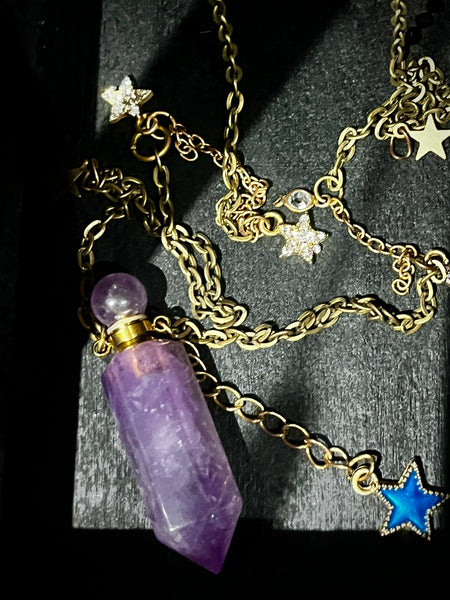 紫水晶星空香水瓶古銅長鍊