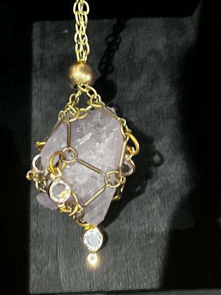 紫粉晶金魔網不鏽鋼中項鍊