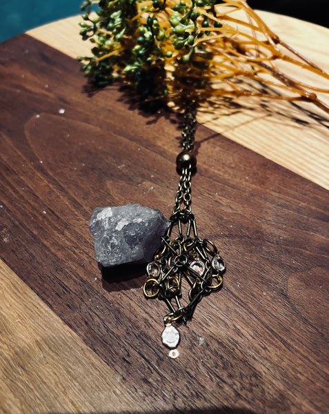 AcI 紫粉晶金魔網不鏽鋼中項鍊