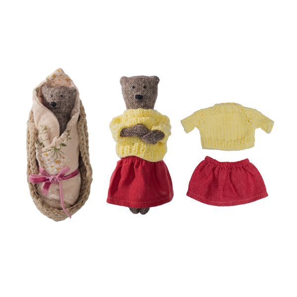 PK baby|棕熊寶寶+黃毛衣+紅裙I13cm 手工時尚熊
