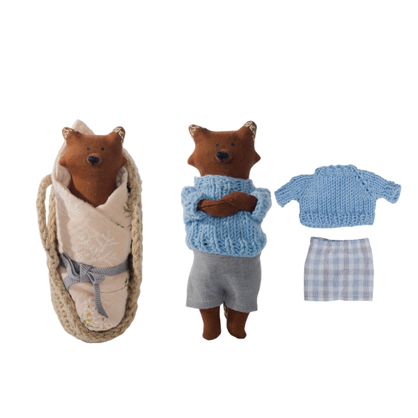 PK baby|狐狸寶寶+藍毛衣+灰褲I13cm 手工時尚熊
