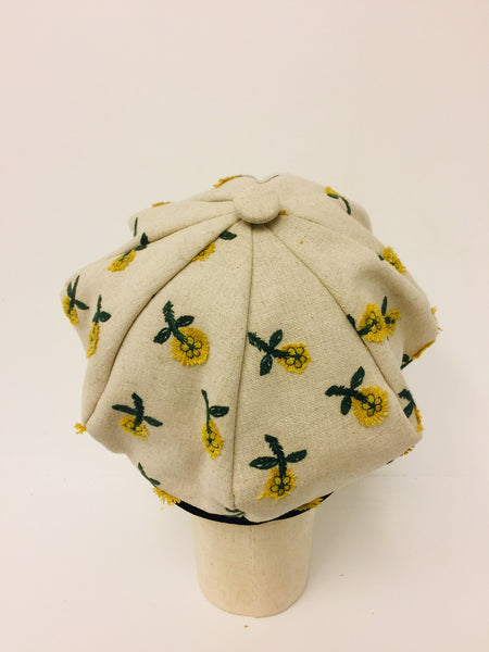 EA.hats-黃色刺繡立體小雛花南瓜貝蕾帽《南瓜刺繡帽系列》