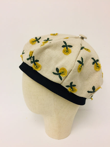EA.hats-黃色刺繡立體小雛花南瓜貝蕾帽《南瓜刺繡帽系列》