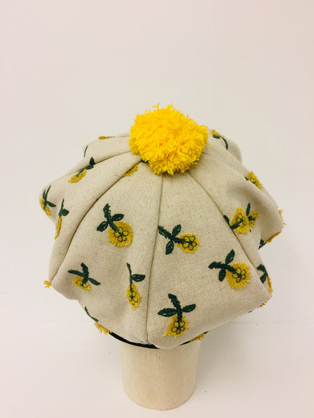 EA.hats-黃色刺繡立體小雛花南瓜貝蕾帽《南瓜刺繡帽系列》