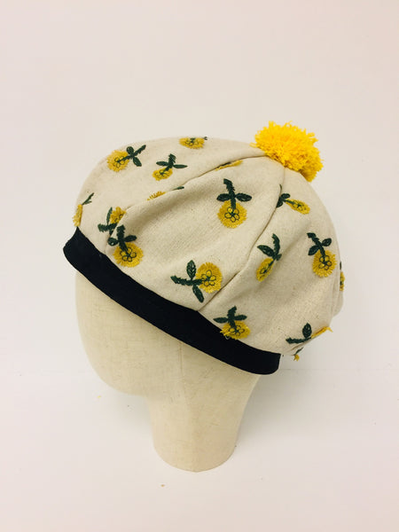 EA.hats-黃色刺繡立體小雛花南瓜貝蕾帽《南瓜刺繡帽系列》