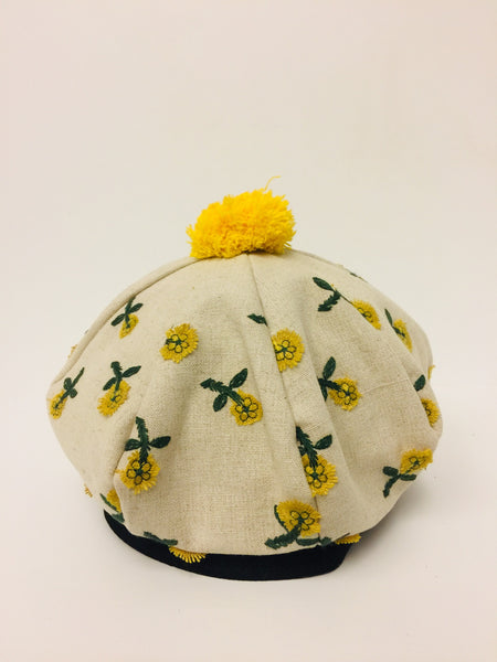 EA.hats-黃色刺繡立體小雛花南瓜貝蕾帽《南瓜刺繡帽系列》