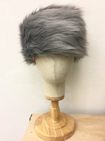 Ladies Pill Box Cossack Faux Fur Hat in Mid Grey fully lined Warm and Cosy