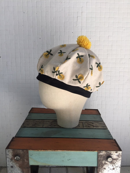 EA.hats-黃色刺繡立體小雛花南瓜貝蕾帽《南瓜刺繡帽系列》