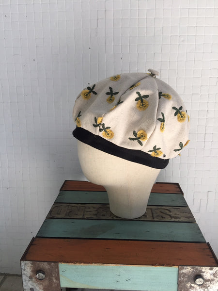 EA.hats-黃色刺繡立體小雛花南瓜貝蕾帽《南瓜刺繡帽系列》