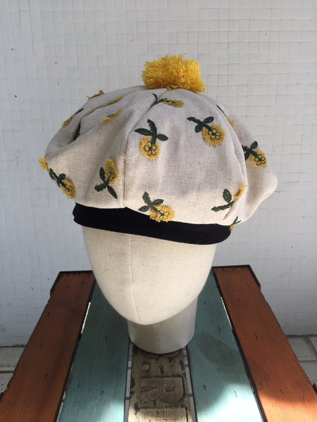 EA.hats-黃色刺繡立體小雛花南瓜貝蕾帽《南瓜刺繡帽系列》