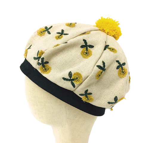 EA.hats-黃色刺繡立體小雛花南瓜貝蕾帽《南瓜刺繡帽系列》