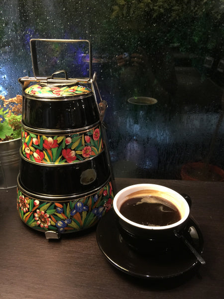 黑色花卉(印度藝術家手繪版)大 I金字塔Tiffin三層盒I
