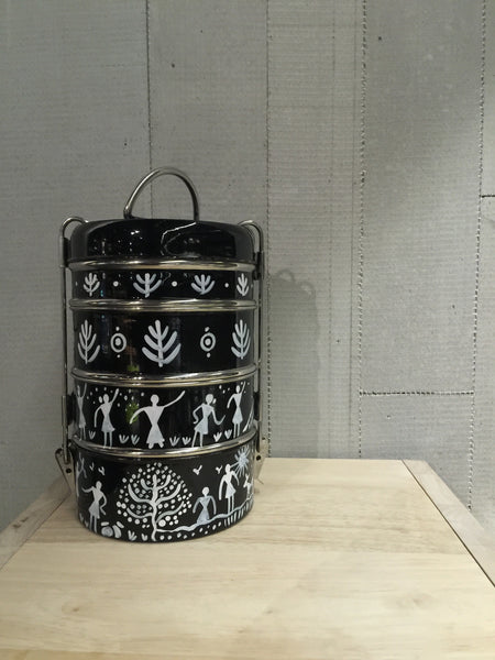Bento-Warli 部落(印度藝術家手繪版) 黑 ITiffin四層盒I